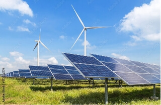 Photo of a wind and solar farm.